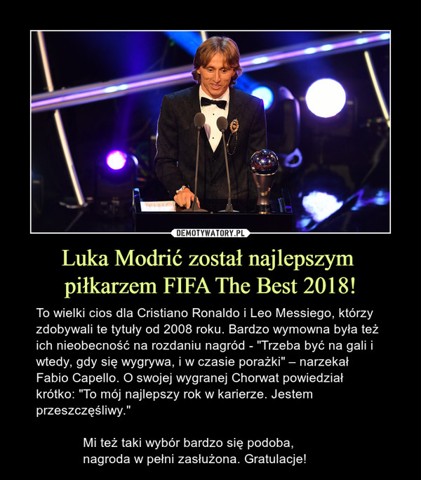 Luka Modrić został najlepszym 
piłkarzem FIFA The Best 2018!
