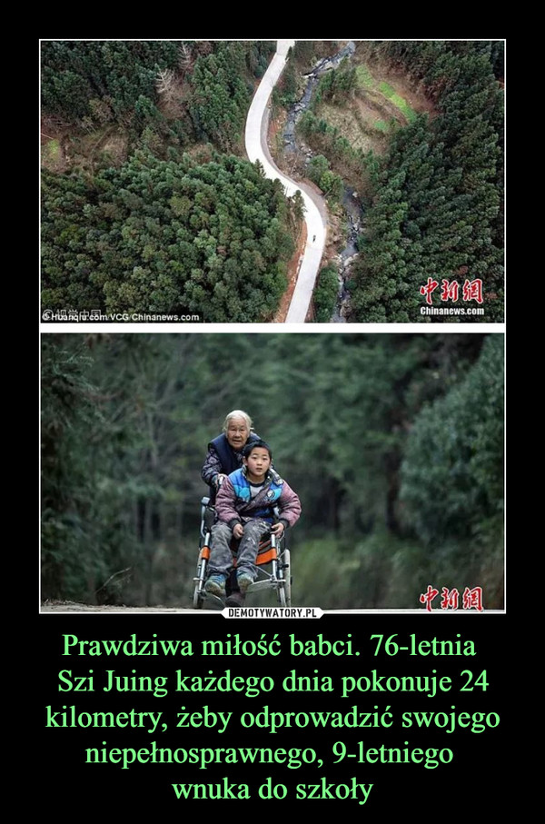 Prawdziwa miłość babci. 76-letnia Szi Juing każdego dnia pokonuje 24 kilometry, żeby odprowadzić swojego niepełnosprawnego, 9-letniego wnuka do szkoły –  