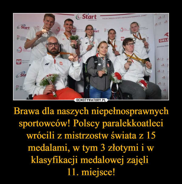 Brawa dla naszych niepełnosprawnych sportowców! Polscy paralekkoatleci wrócili z mistrzostw świata z 15 medalami, w tym 3 złotymi i w klasyfikacji medalowej zajęli 
11. miejsce!