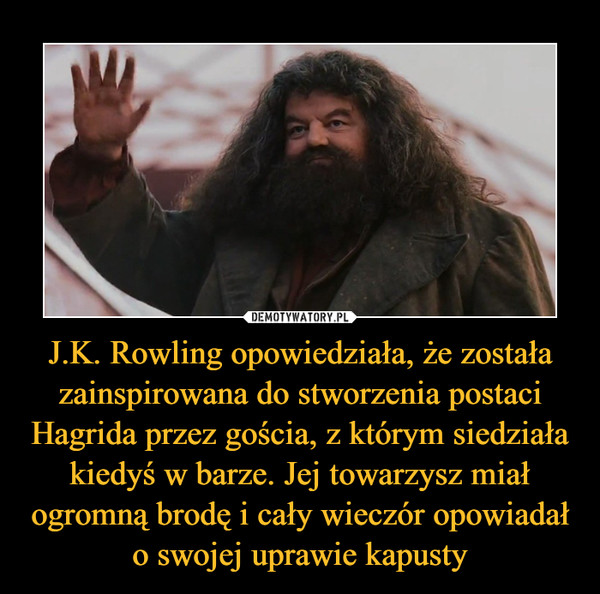 J.K. Rowling opowiedziała, że została zainspirowana do stworzenia postaci Hagrida przez gościa, z którym siedziała kiedyś w barze. Jej towarzysz miał ogromną brodę i cały wieczór opowiadał o swojej uprawie kapusty –  