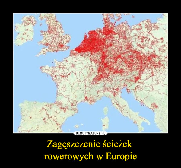 Zagęszczenie ścieżek rowerowych w Europie –  