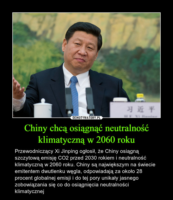 Chiny chcą osiągnąć neutralność klimatyczną w 2060 roku