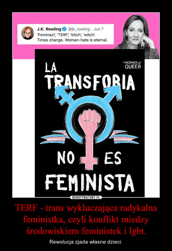 TERF - trans wykluczająca radykalna feministka, czyli konflikt miedzy środowiskiem feministek i lgbt.