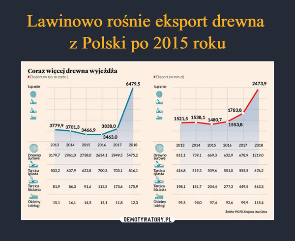 Lawinowo rośnie eksport drewna 
z Polski po 2015 roku