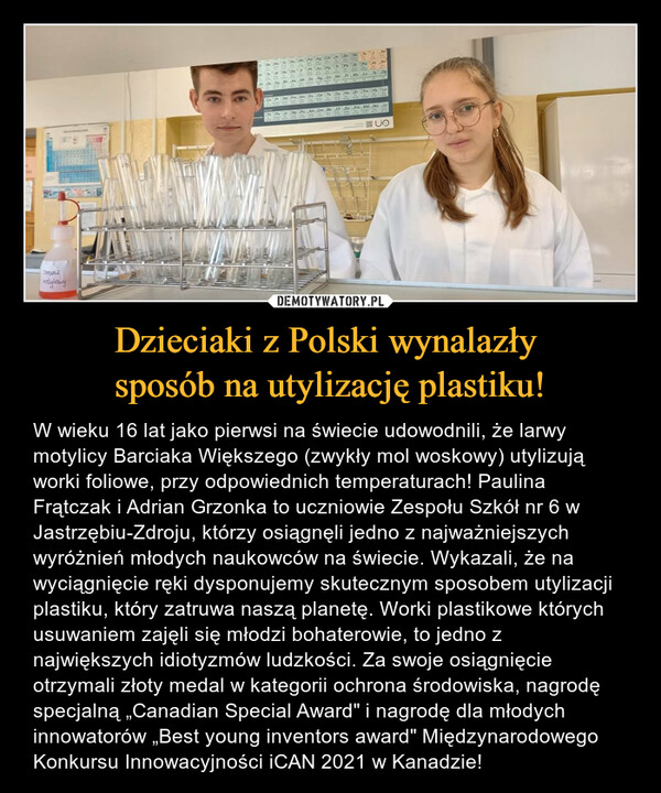 Dzieciaki z Polski wynalazły 
sposób na utylizację plastiku!