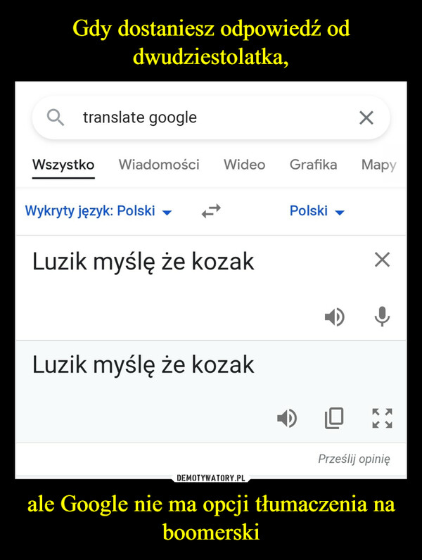 Gdy dostaniesz odpowiedź od dwudziestolatka, ale Google nie ma opcji tłumaczenia na boomerski
