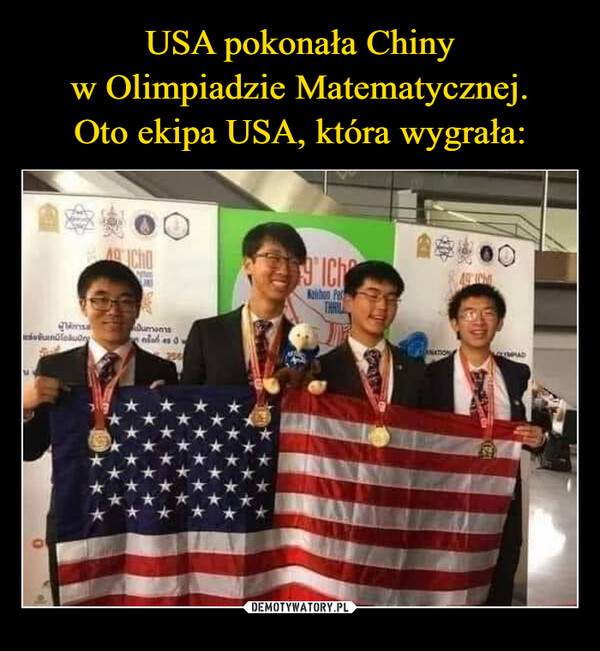 USA pokonała Chiny
w Olimpiadzie Matematycznej.
Oto ekipa USA, która wygrała:
