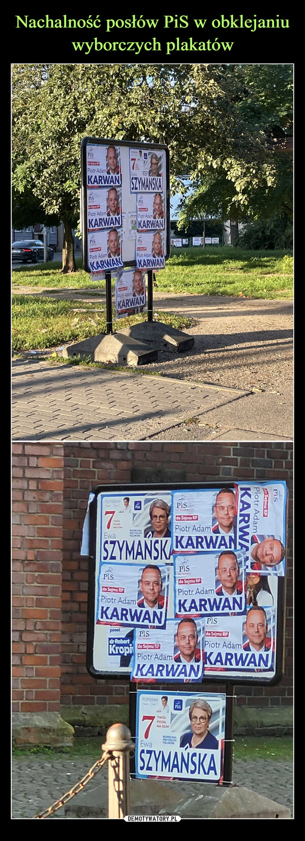 Nachalność posłów PiS w obklejaniu wyborczych plakatów