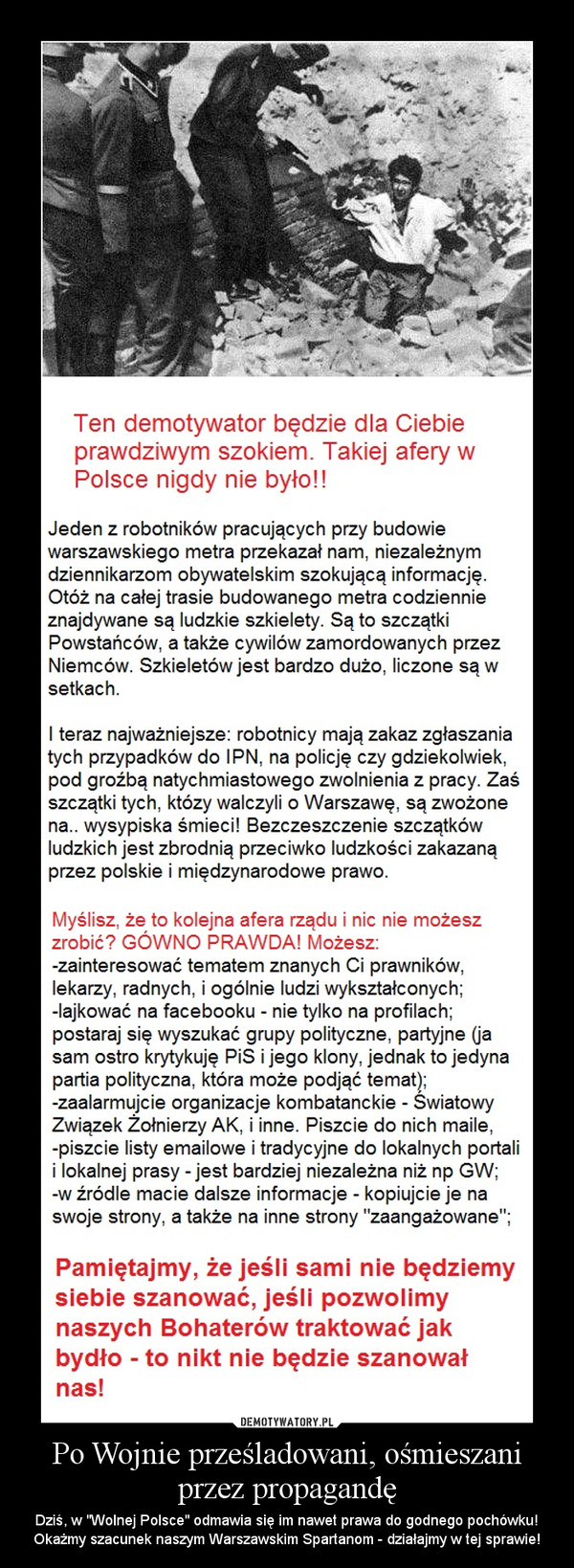 Po Wojnie prześladowani, ośmieszani przez propagandę – Dziś, w "Wolnej Polsce" odmawia się im nawet prawa do godnego pochówku! Okażmy szacunek naszym Warszawskim Spartanom - działajmy w tej sprawie!